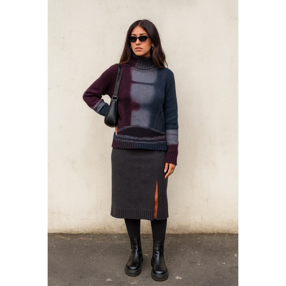 Lafayette 148 Wool Cashmere Turtleneck Knit Sweater Medium Tie Dye Purple